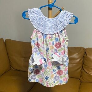 Mud Pie Floral Kids Dress - Blue and Pink w/ detachable bunnies size 9-12 mos.